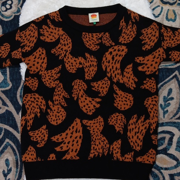 FARM Rio bananica intarsia orange & black printed knit sweater women's XS - Picture 7 of 14